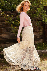 POL Long Crochet Flared Skirt in Natural Skirt POL Clothing   