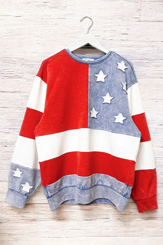 Sewn+Seen American Flag Sweatshirt in Red/Blue/White Shirts & Tops Sewn+Seen   