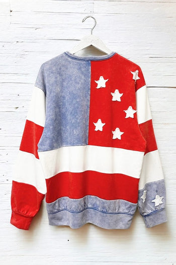 Sewn+Seen American Flag Sweatshirt in Red/Blue/White Shirts & Tops Sewn+Seen   