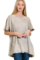 Mineral Washed Oversized Top in Light Grey