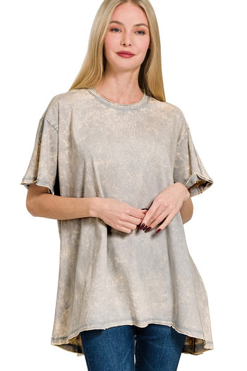 Mineral Washed Oversized Top in Light Grey