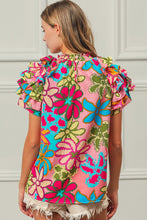 Load image into Gallery viewer, BiBi Floral Print Top with Ruffled Sleeves in Pink Multi Shirts &amp; Tops BiBi   
