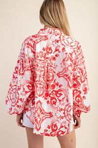 GiGio OVERSIZED Vibrant Print Top in Red