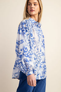 GiGio OVERSIZED Vibrant Print Top in Blue