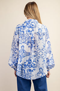 GiGio OVERSIZED Vibrant Print Top in Blue