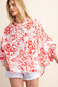 GiGio OVERSIZED Vibrant Print Top in Red