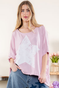 BlueVelvet Oversized Star Print Front Top in Pink Shirts & Tops BlueVelvet   