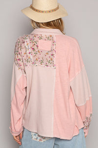 POL Two Toned Button Down Top with Floral Patches in Mauve ON ORDER Shirts & Tops POL Clothing   