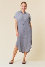 Load image into Gallery viewer, Doe &amp; Rae Tencel Denim Shirt Midi Dress in Black Denim
