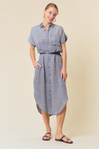 Doe & Rae Tencel Denim Shirt Midi Dress in Black Denim