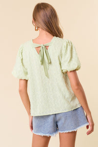 Doe & Rae Textured Top with Back Tie in Light Sage