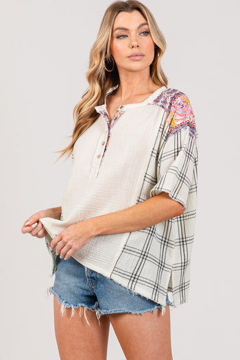 Sage+Fig Gauze Top with Mixed Print Details in Ivory ON ORDER Shirts & Tops Sage+Fig   