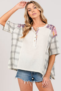 Sage+Fig Gauze Top with Mixed Print Details in Ivory ON ORDER Shirts & Tops Sage+Fig   