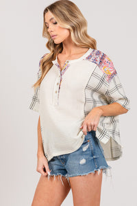 Sage+Fig Gauze Top with Mixed Print Details in Ivory ON ORDER Shirts & Tops Sage+Fig   