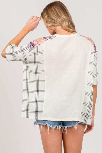 Sage+Fig Gauze Top with Mixed Print Details in Ivory ON ORDER Shirts & Tops Sage+Fig   