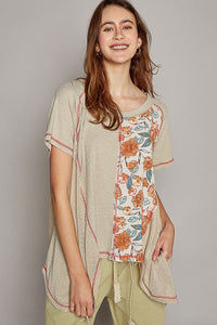 POL Oversized Knit and Floral Top in Pure Sage Shirts & Tops POL Clothing   