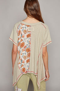 POL Oversized Knit and Floral Top in Pure Sage Shirts & Tops POL Clothing   