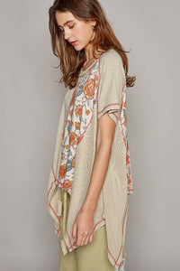 POL Oversized Knit and Floral Top in Pure Sage Shirts & Tops POL Clothing   