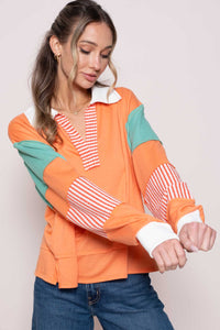 Hailey & Co Oversized Color Block Top in Coral