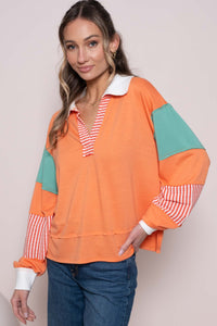 Hailey & Co Oversized Color Block Top in Coral