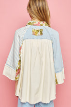 Load image into Gallery viewer, POL Oversized Mixed Print Top with Raglan Sleeves in Denim/Natural Shirts &amp; Tops POL Clothing   
