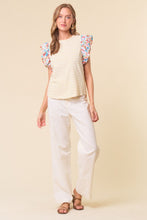 Load image into Gallery viewer, Doe &amp; Rae Striped Top with Contrasting Floral Print Sleeves in Honey Stripe
