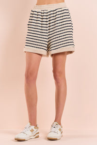 Hailey & Co Textured Contrasting Color Striped Shorts in Black