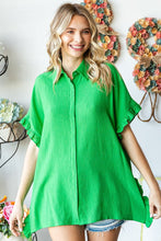 Load image into Gallery viewer, First Love Solid Color Crinkle Texture Top in Green Shirts &amp; Tops First Love   
