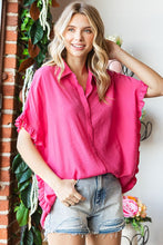 Load image into Gallery viewer, First Love Solid Color Crinkle Texture Top in Hot Pink Shirts &amp; Tops First Love   
