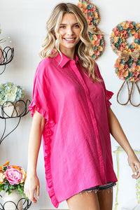 First Love Solid Color Crinkle Texture Top in Hot Pink Shirts & Tops First Love   