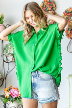 Load image into Gallery viewer, First Love Solid Color Crinkle Texture Top in Green Shirts &amp; Tops First Love   
