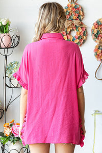 First Love Solid Color Crinkle Texture Top in Hot Pink Shirts & Tops First Love   