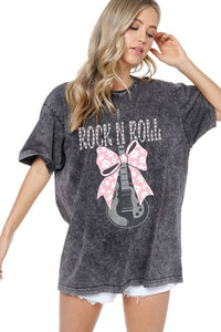 Rock N Roll "Puff Bow" Graphic Tee in Black Graphic Tees Zutter   