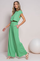 Hailey & Co Textured Open Front Jumpsuit in Kelly Green FINAL SALE