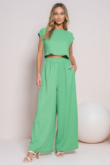 Hailey & Co Textured Open Front Jumpsuit in Kelly Green FINAL SALE