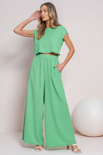 Hailey & Co Textured Open Front Jumpsuit in Kelly Green FINAL SALE