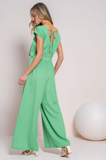 Hailey & Co Textured Open Front Jumpsuit in Kelly Green FINAL SALE