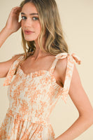 &merci Tiered Floral Print Midi Dress in Off White Dark Amber