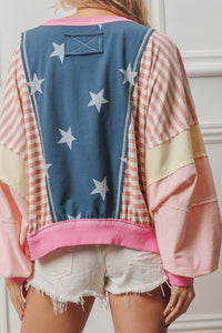 BiBi American Theme Color Block Pullover Top in Blush Multi