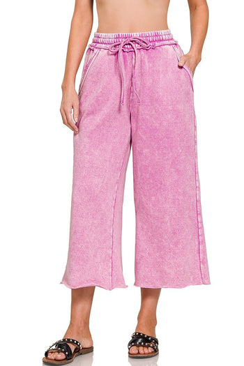 Acid Washed Palazzo Pants in Mauve