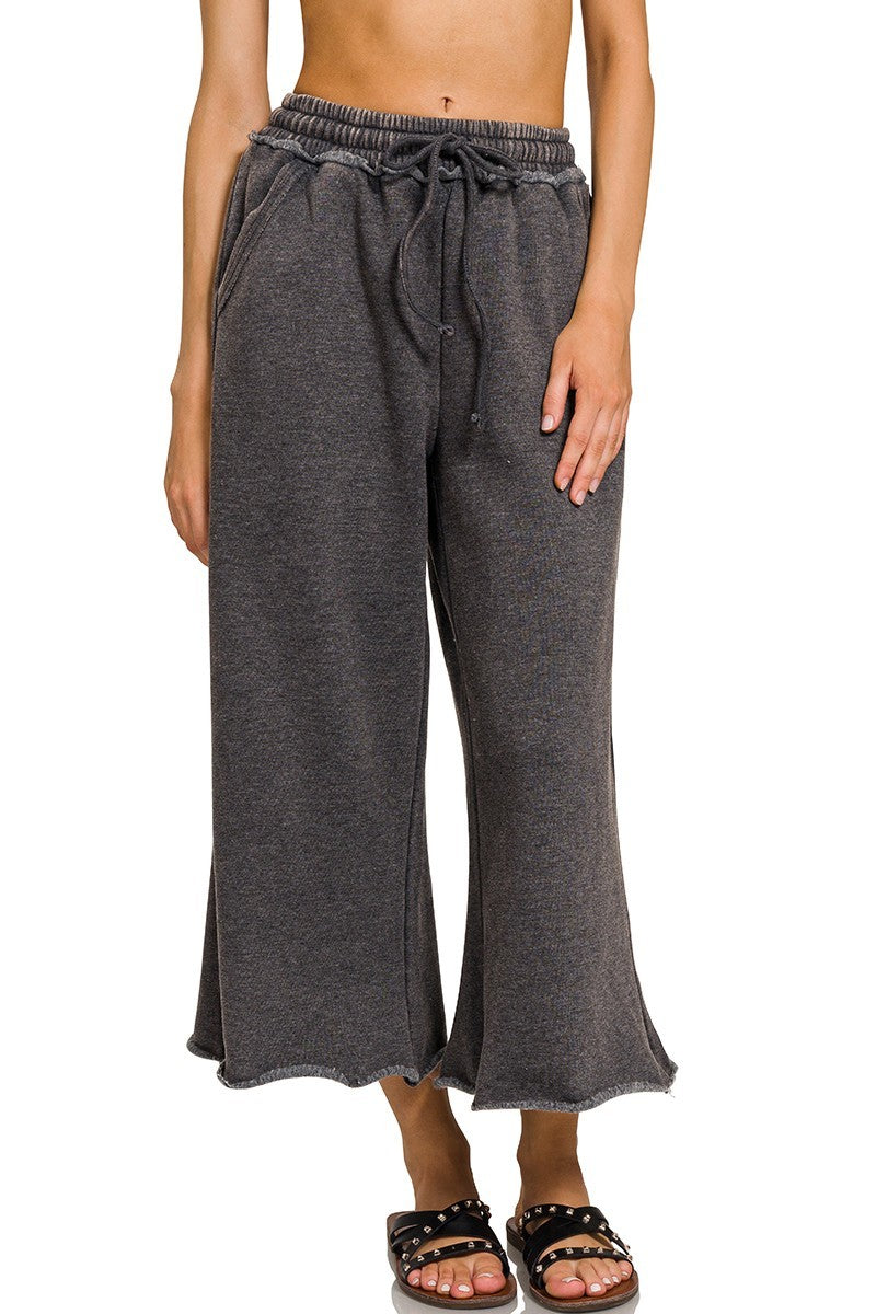 Acid Washed Palazzo Pants in Ash Black