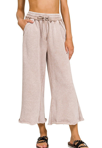 Acid Washed Palazzo Pants in Ash Mocha Pants Zenana   