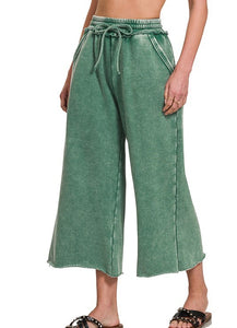 Acid Washed Palazzo Pants in Dark Green Pants Zenana   