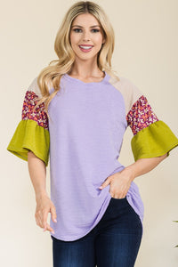 Celeste Color Block Flowy Top in Lavender