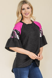 Celeste Color Block Flowy Top in Black