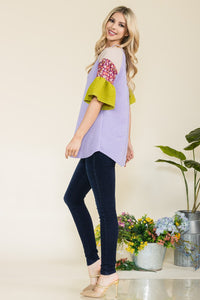 Celeste Color Block Flowy Top in Lavender