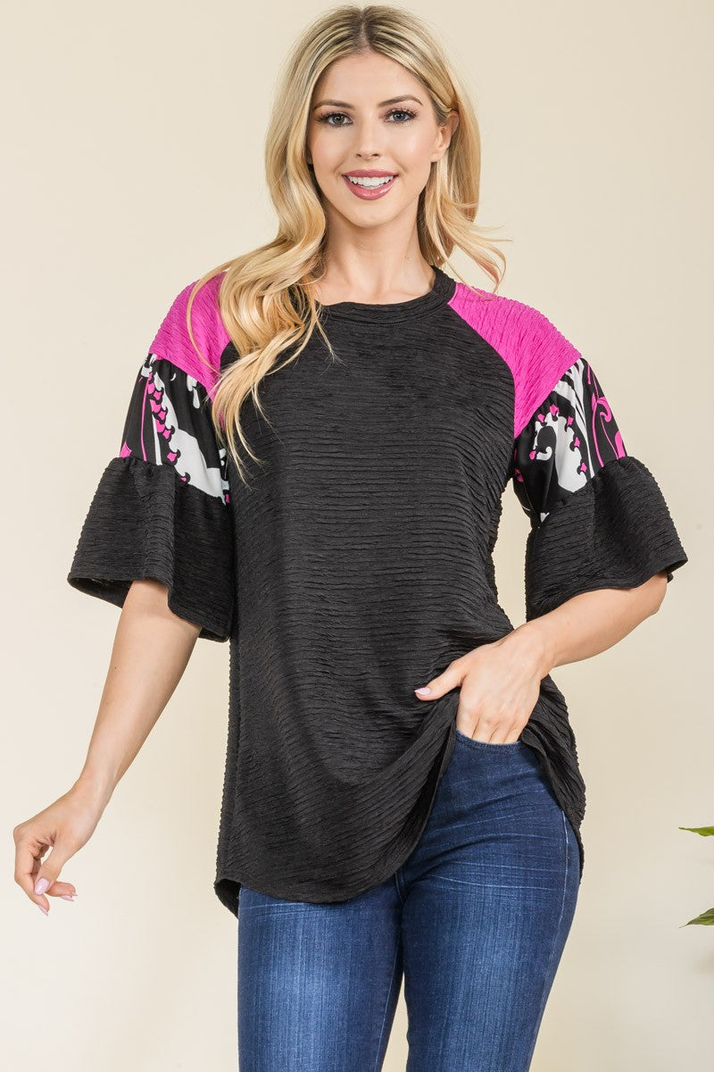 Celeste Color Block Flowy Top in Black