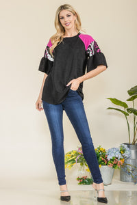 Celeste Color Block Flowy Top in Black