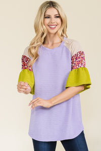 Celeste Color Block Flowy Top in Lavender