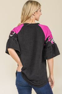 Celeste Color Block Flowy Top in Black